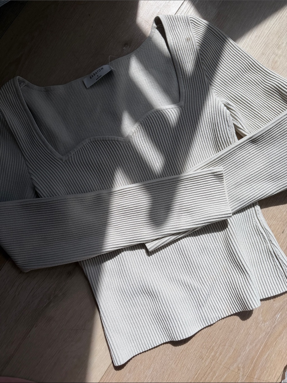 Aritzia Babaton Sweetheart Ribbed Scoop-Square Neck Sweater in Light Beige Small